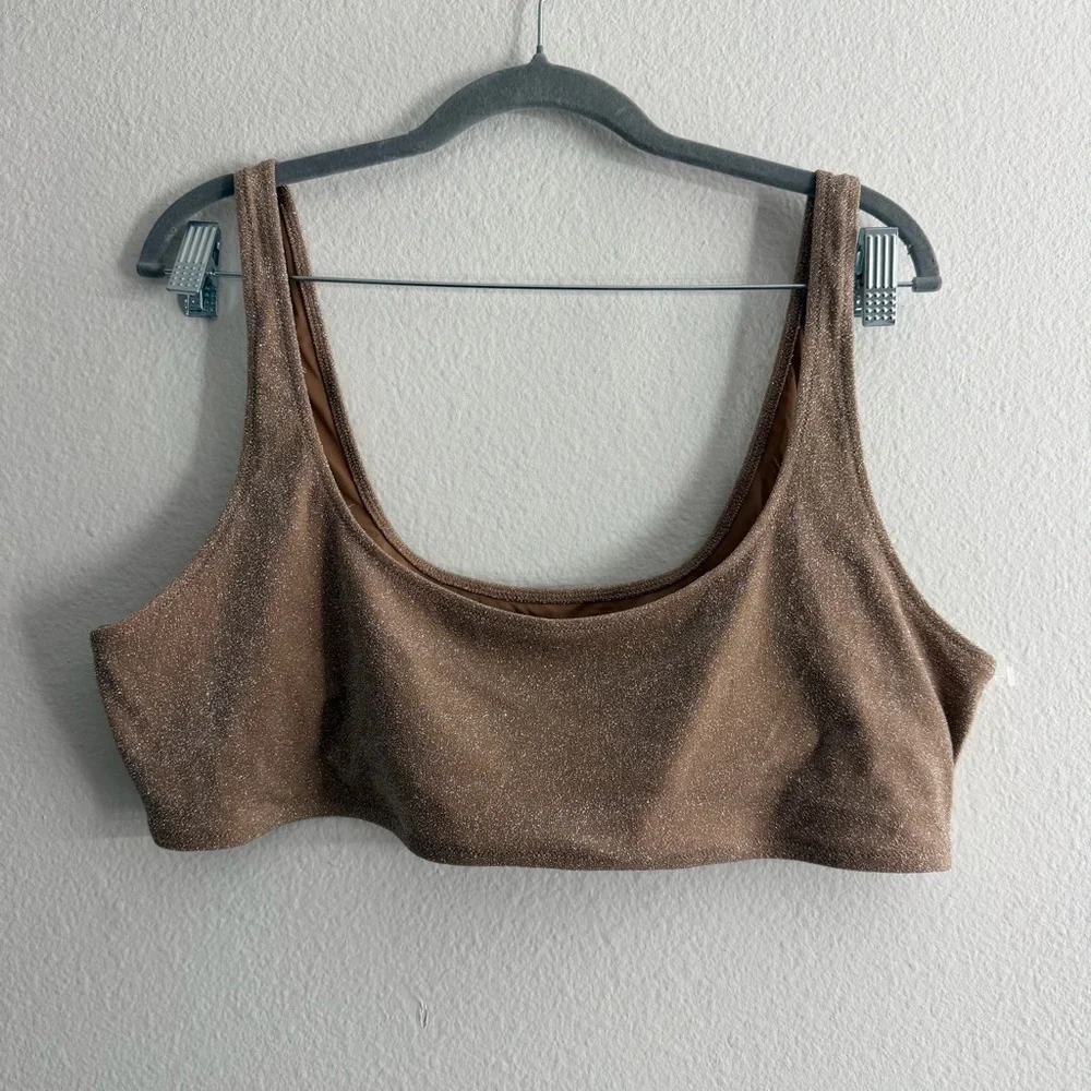 Skims Women’s Gold/Tan Glitter Swim Scoop Bikini Top Size 3X